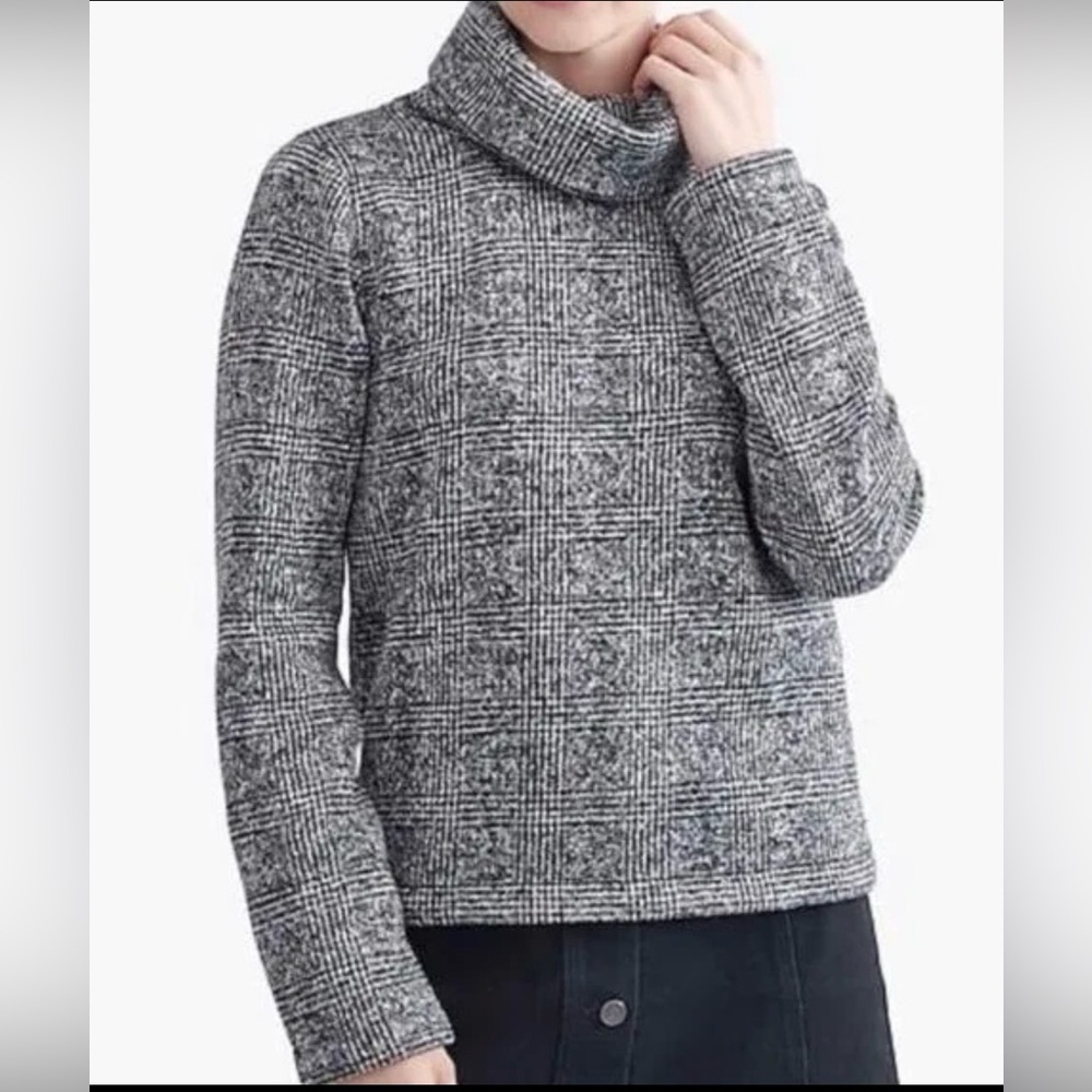 J.Crew Mercantile Funnel Neck Fleece Pullover Plaid Black White size L